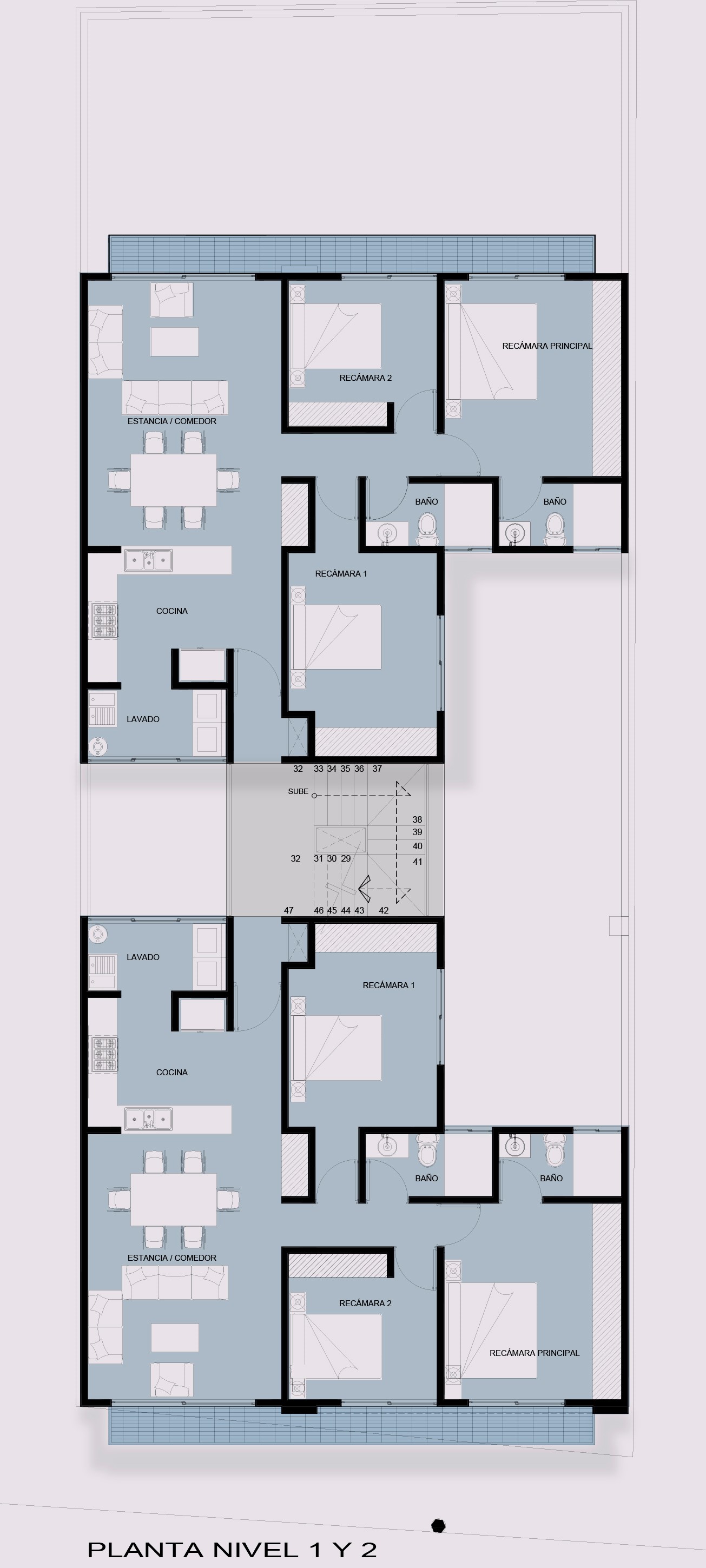 Plano del nivel 1 y 2 de Nova Popotla, Popotla CDMX